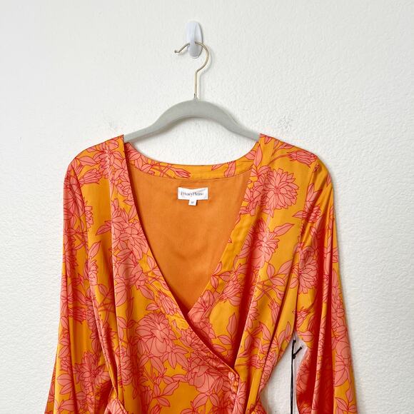 [Privacy Please] Orange Floral Print Bell Sleeve Linnea Wrap Blouse NWT Medium M - Picture 4 of 12